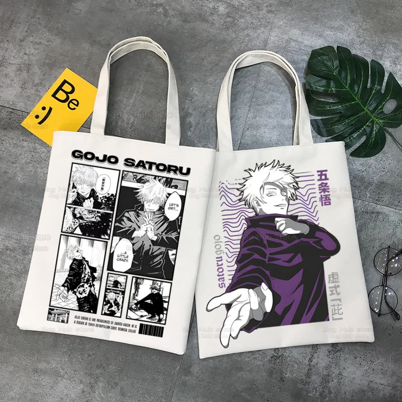 Jujutsu Kaisen Gojo Satoru Room Anime bolsos de lona de gran capacidad, bolso de mano universitario Harajuku, bolso de compras para mujer