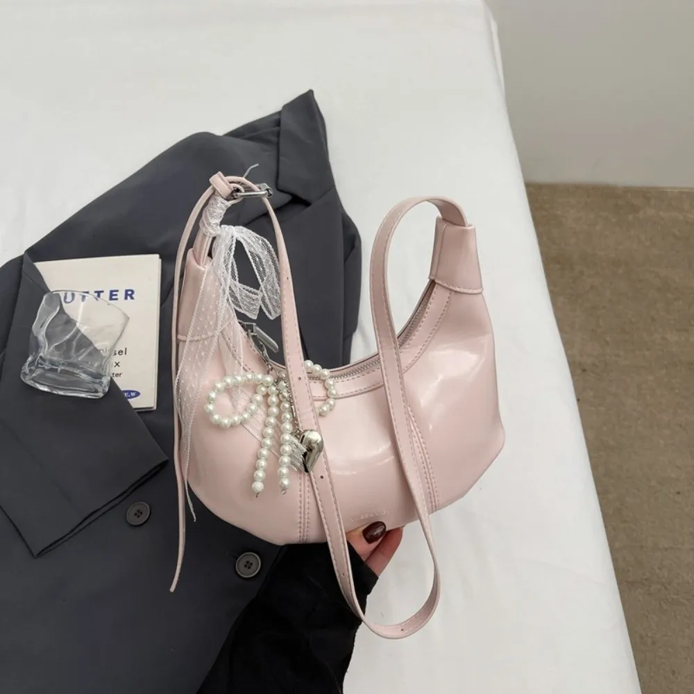 

PU Leather Korean PU Crossbody Bag with Pendant Bow Love Heart Korean Underarm Bag Handbag Dumpling Bag Women Shoulder Bag