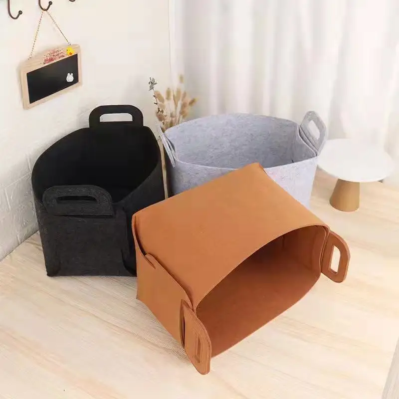 Nordic Felt Storage Basket Living Room Tea Table Black Gray Brown Sundries Storage Basket Cloth Felt Storage Box Bedroom Socks