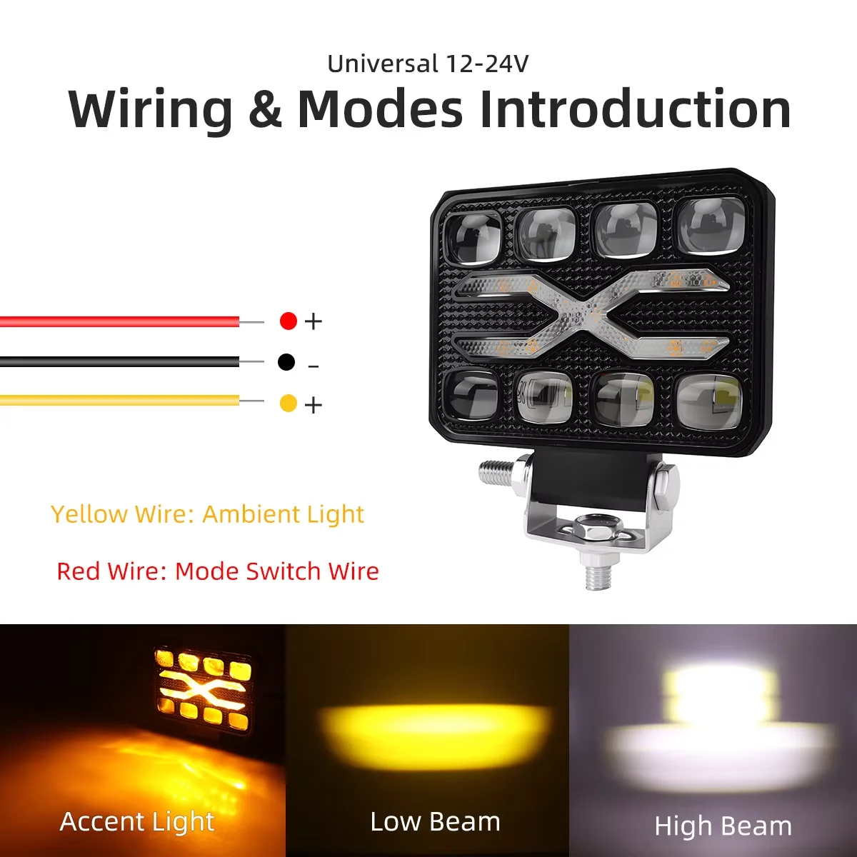 3/4inch Dual Color LED Work Light Bar 12V Stobe Universal Driving Lamp For Motorcycle Guardrail Light Car Grill Vehicle Light