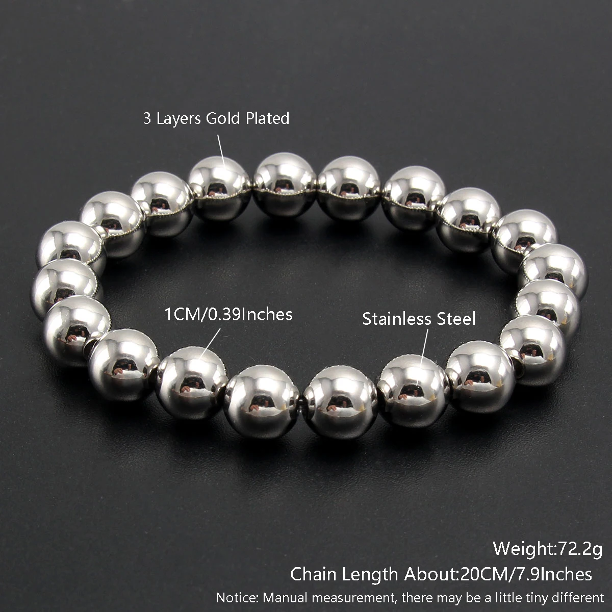 MHS.SUN Trend Stretch Edelstahl Armbänder Gold Silber Farbe 2MM 5MM 8MM Gestapelt Ball Perlen Armband für Frauen Männer Schmuck