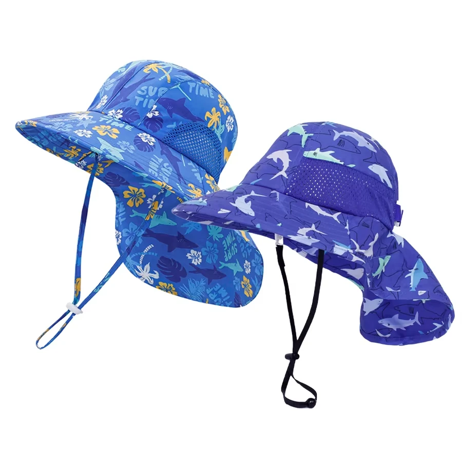 2-piece 1-13Y Children's Digital Printing Adjustable Sunscreen Neck Hat for Protection - Sun Hat view 4