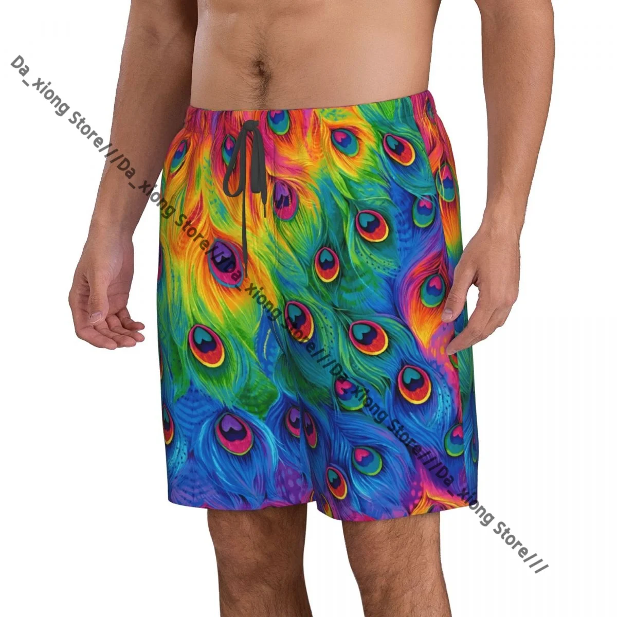 Men Beach Short Quick-drying Swimming Trunk Rainbow Peacock Swimwear Swimsuit Bathing Shorts