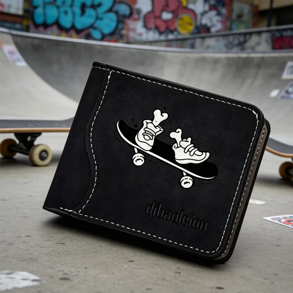 Men's Personalized Skateboard Wallet - Large Capacity with Multiple Card Slots - Foldable Wallet Suitable for Men's Daily Use