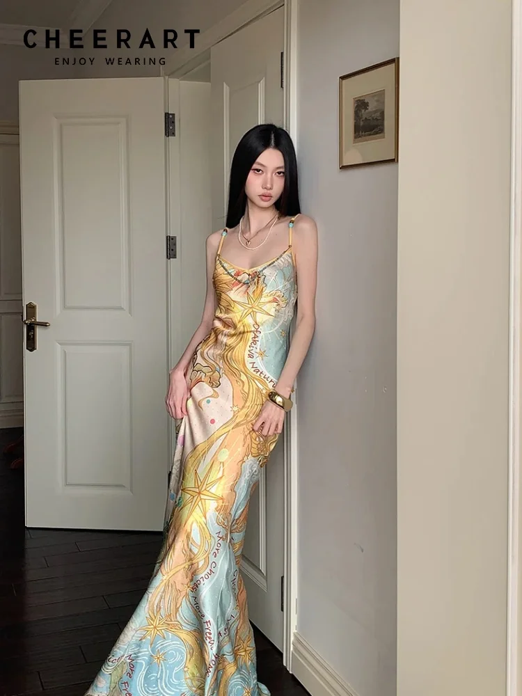 CHEERART Rhinestone Long Yellow Dress Elegant Beading Gold Bodycon Maxi Slip Evening Party Dresses Luxury 2026 Woman Clothes