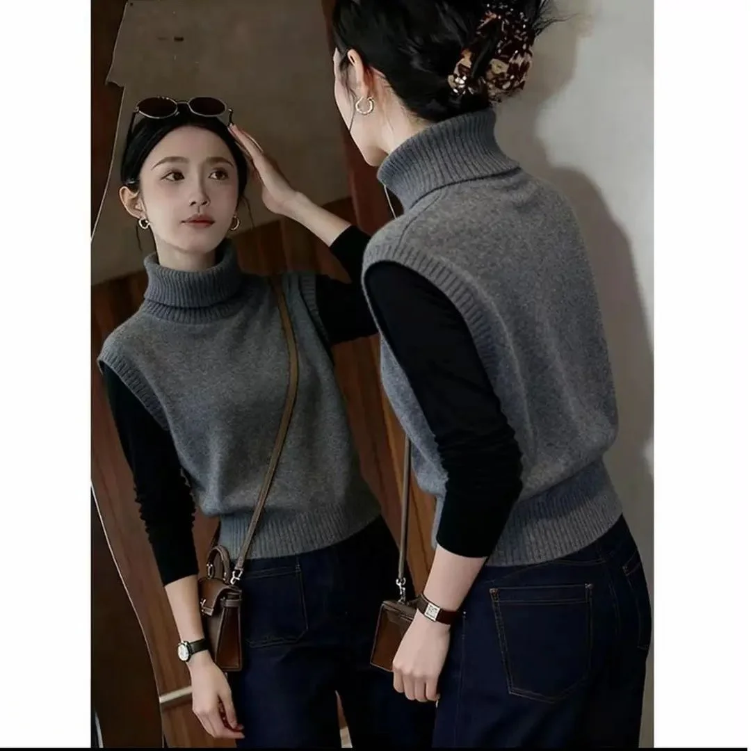 Guangzhou Thirteenth Factory European Style Women's Vest Spring Autumn Shoulder 2026 New Style High Collar Sleeveless Knitted...