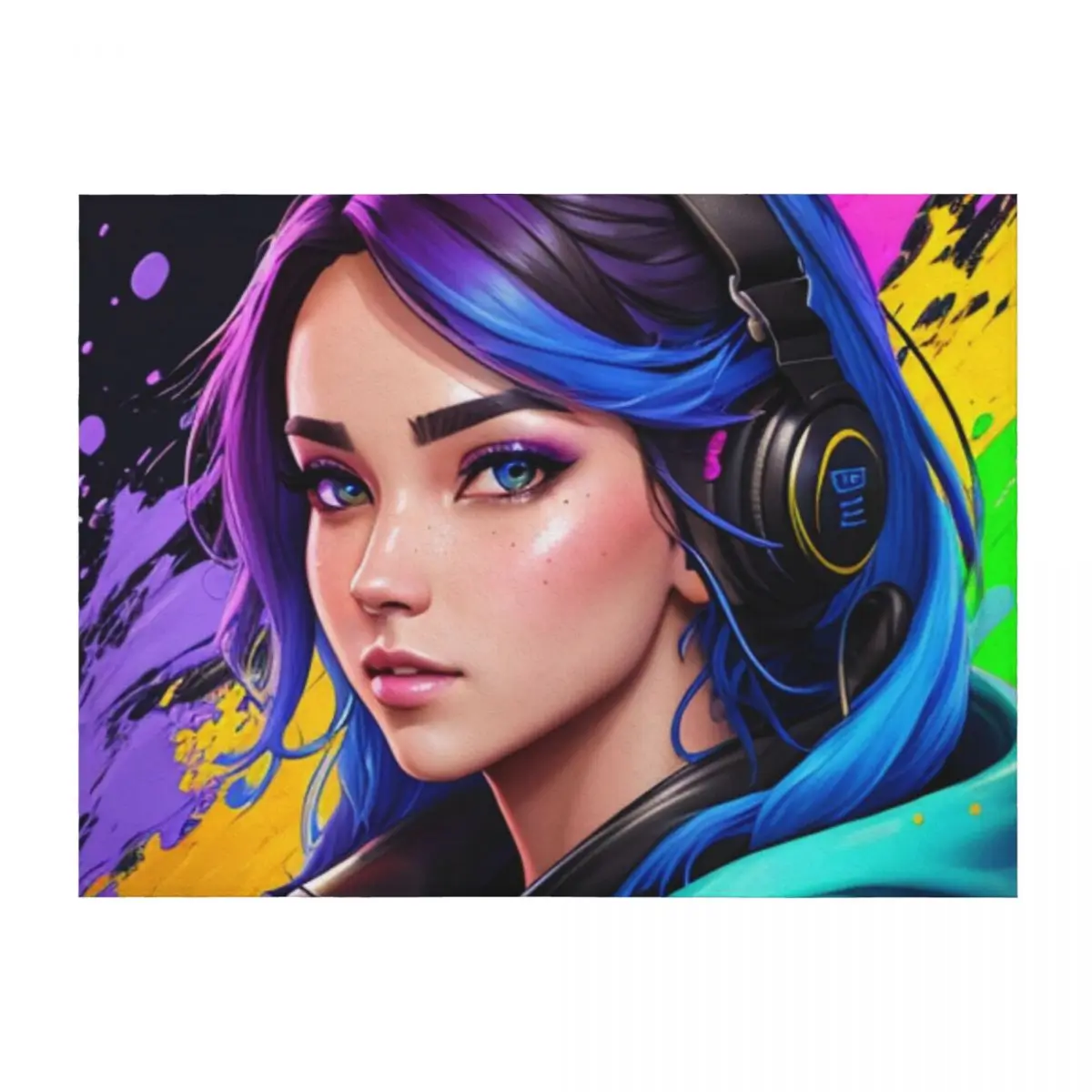 

Splash Color Gamer Girl Throw Blanket For Decorative Sofa Beautifuls Heavy Hair Blankets