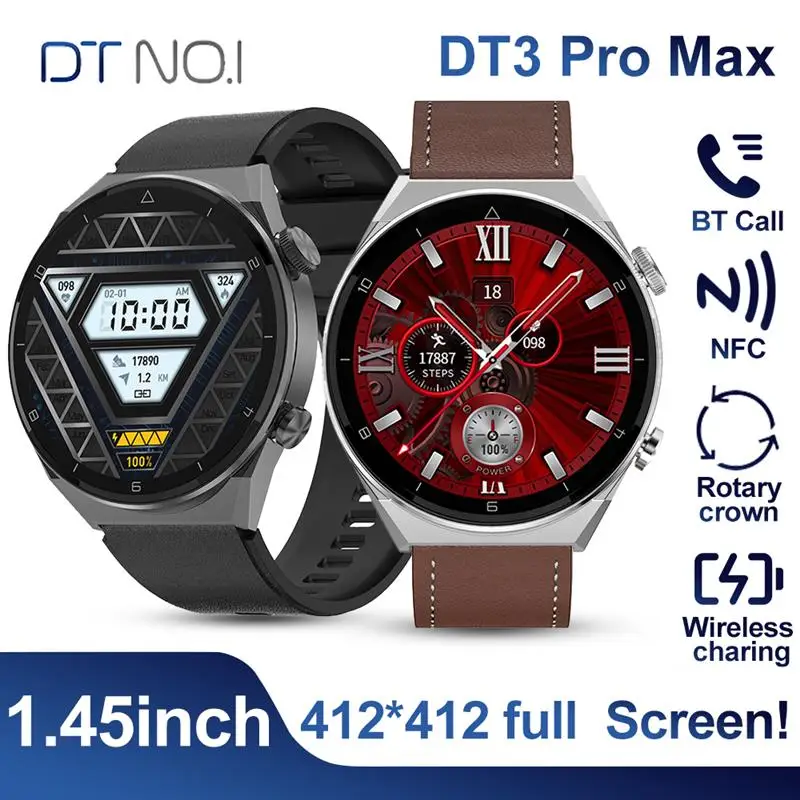 AAA+ DT3 Pro Max Smart Watch for Men 1.45'' Borderless Real HD Screen NFC Smartwatch Bluetooth Call Fitness Bracelet