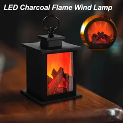 LED Flame Lantern Lamp Simulation Flame Fireplace Lantern USB Battery Powered for Courtyard Bedroom Living Room Tabletop Decor