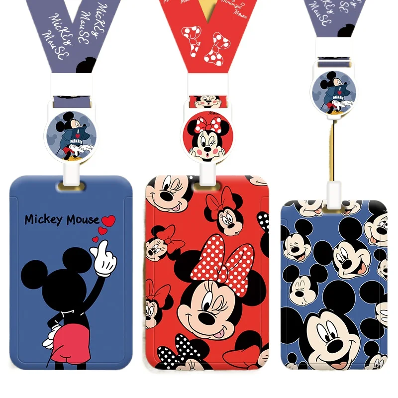 

Disney Mickey Mouse ID Card Holder Student Work Badge Protective Cover with Luggage Tag for Campus Office Metro Bus Access
