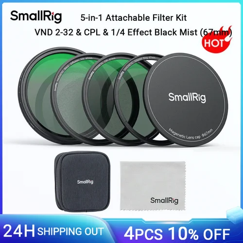 Kit de filtro magnético acoplable SmallRig 5 en 1 VND 2-32 y CPL y 1/4 efecto niebla negra (67 mm) con anillo adaptador roscado -4726