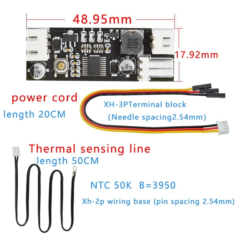 Módulo controlador de temperatura para ventilador do computador, regulador de controle de temperatura, único, 12V, DC, PWM, 2-3 fios, 5X