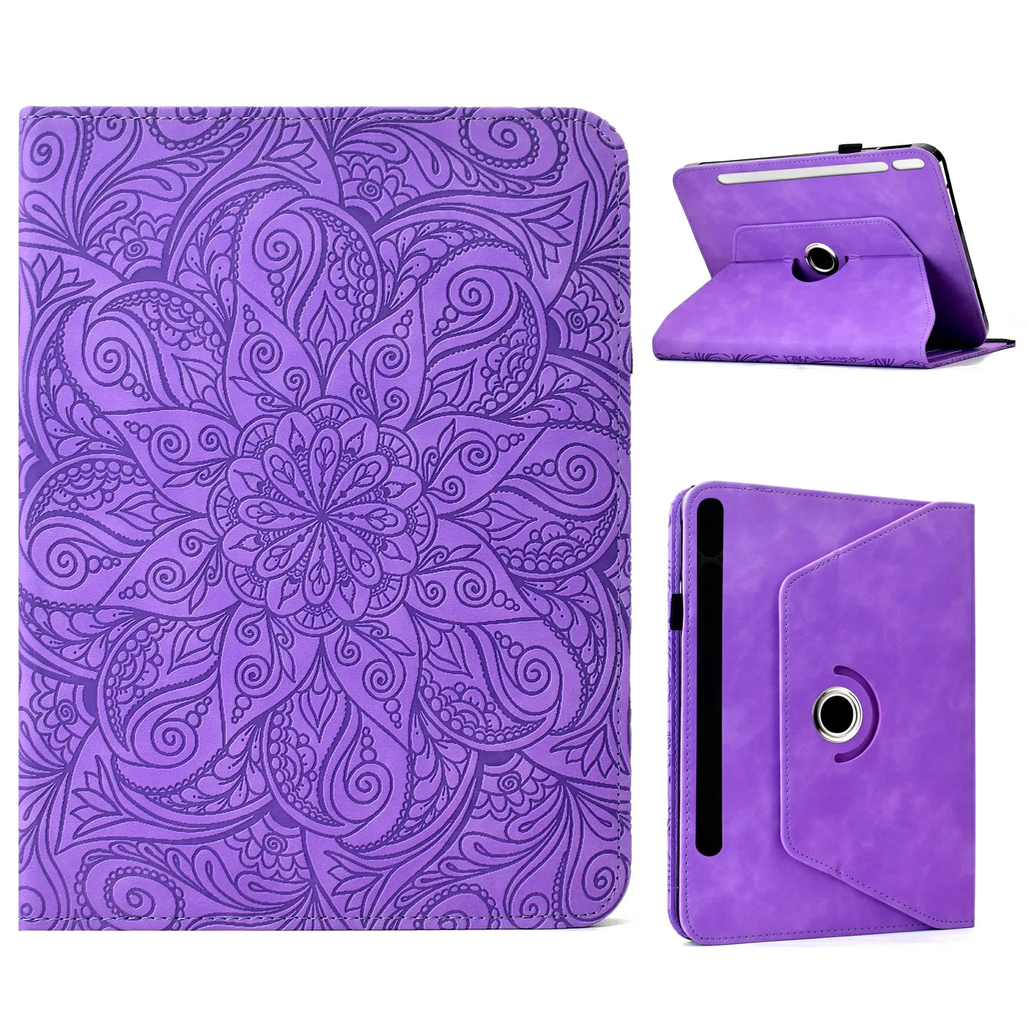 For Samsung Galaxy Tab S11 Leather Case Card Slots Rotary Stand Mandala Flower Tablet Cover - Light Purple