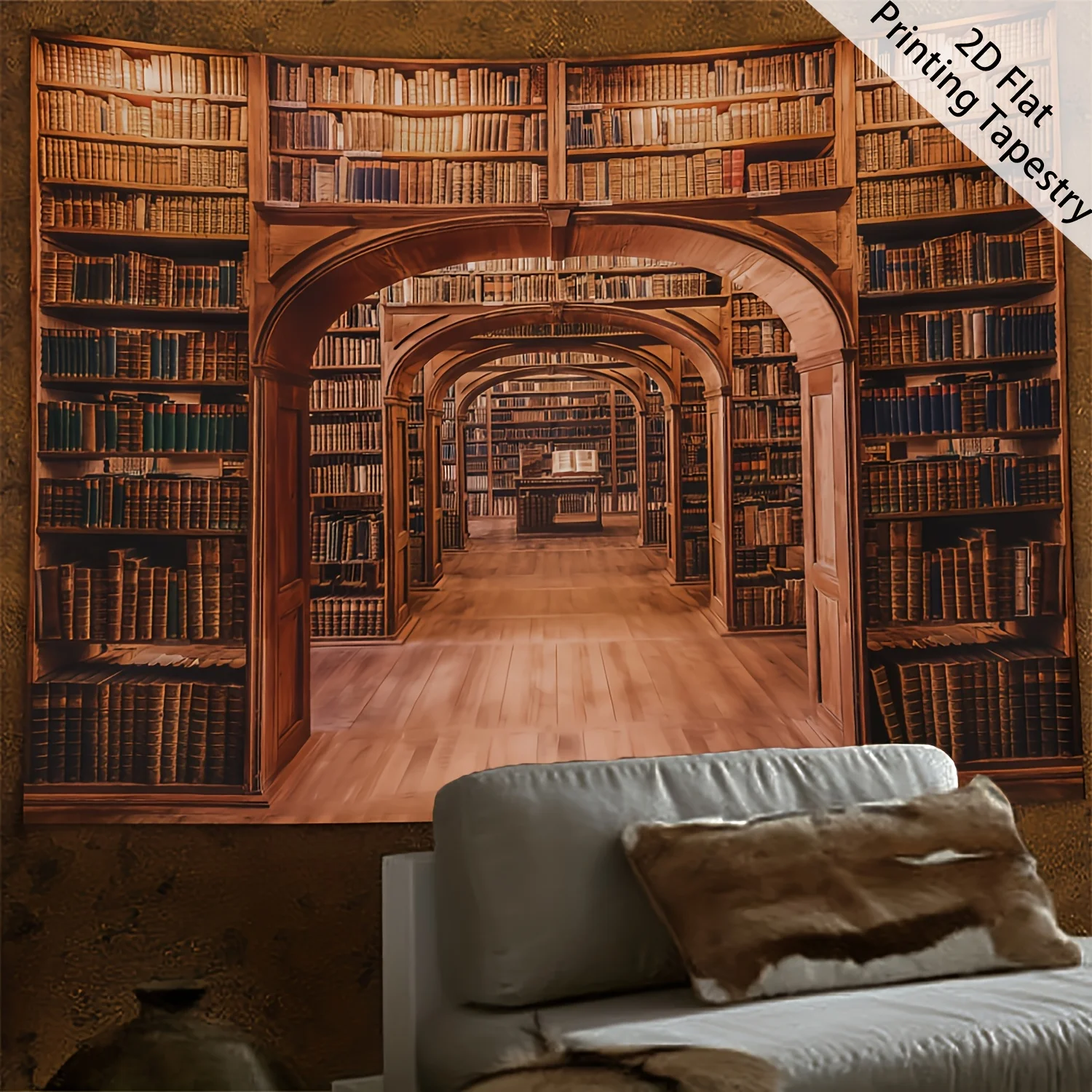 VIKAMA Vintage Bohemian Hippie Bookshelf Tapestry Study Office Wall Hanging Living Room Bedroom Decor