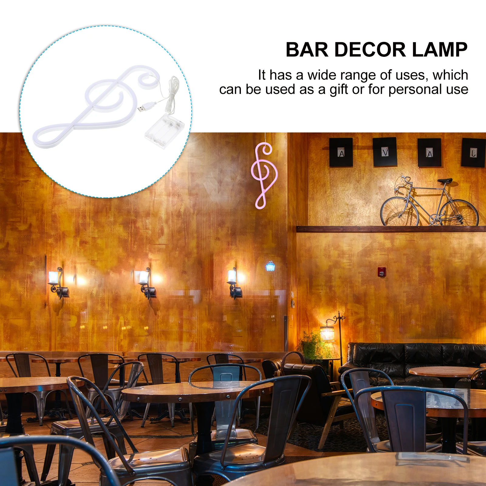 

Creative PVC Decorative Light Music Note Neon Light Music Note Shape Wall Lamp Mild Warm Lighting Effect Home Bar Decor