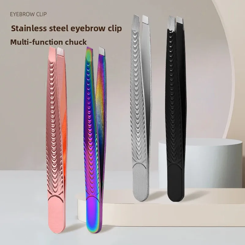 High Precision Stainless Steel Eyebrow Tweezers Fish Grain Anti Slip 96° Slant Tip For Eyebrow Grooming Eyelash Extension Hair R
