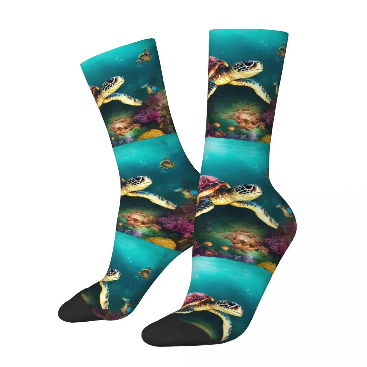 Sea Turtle Jellyfish Sock Printed Man Polyester