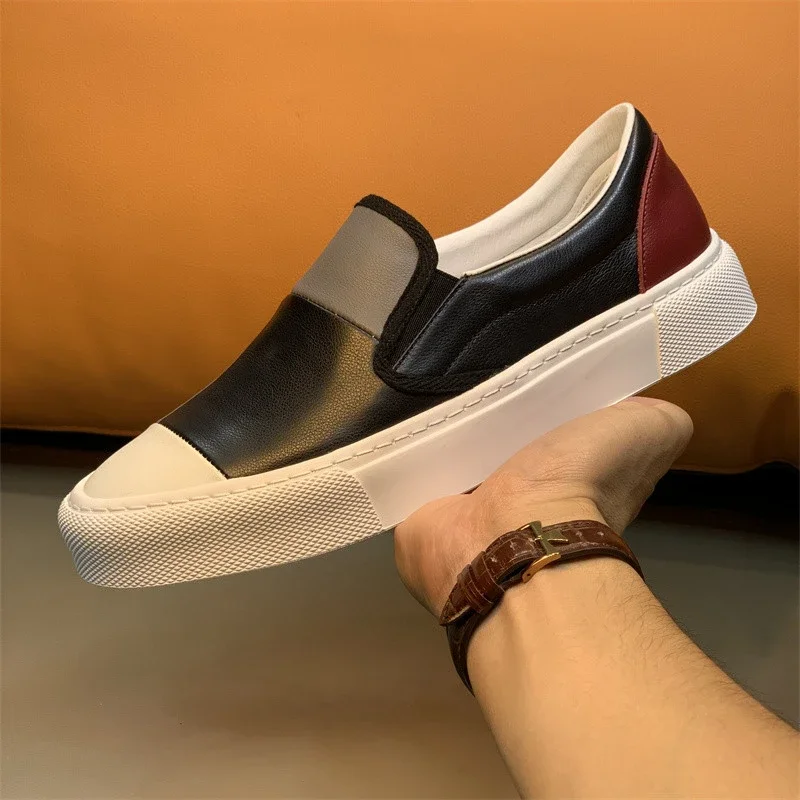 

High Quality Men Flats Genuine Leather Men Loafers Fashion Color Block Men's Design Low Top Bord Shoes Breathable Men Moccasins