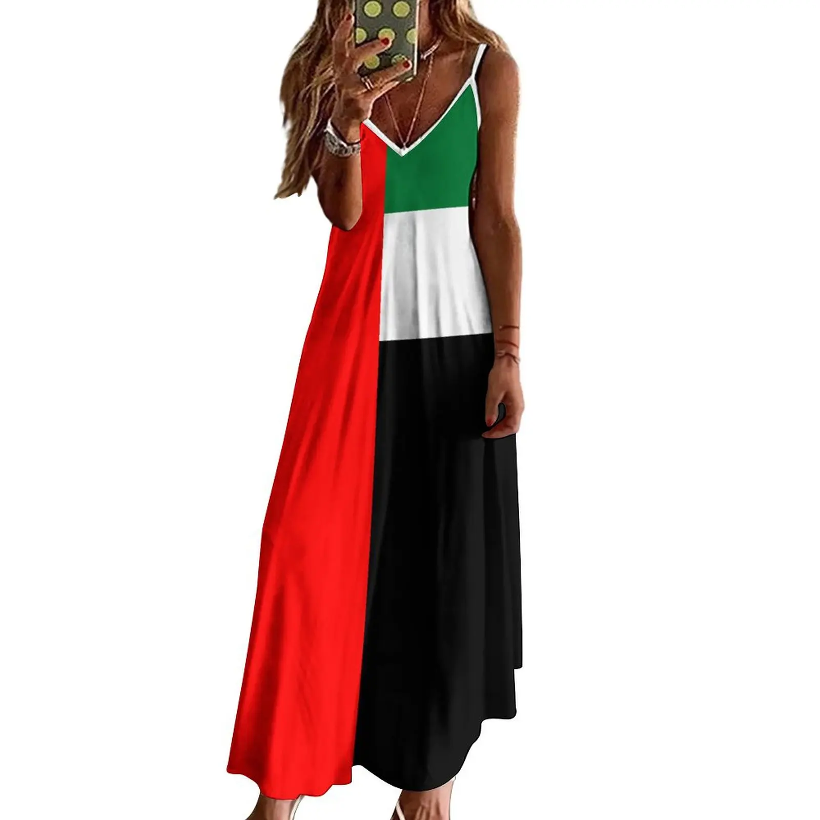 Lange Kleider Kleid Vereinigte Arabische Emirate Flagge drucken neue lässige ärmellose Frauen V-Ausschnitt bedruckte Kleid Swing Retro-Kleider