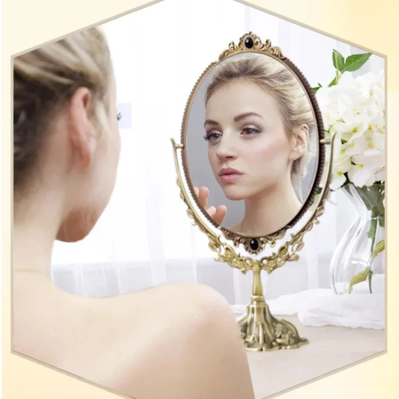 Charming Retro Brass Princess Mirror 360° Swivel Dual-Sided  Mirror Vanity Mirrors Classical Bedroom Elegance Antique Style