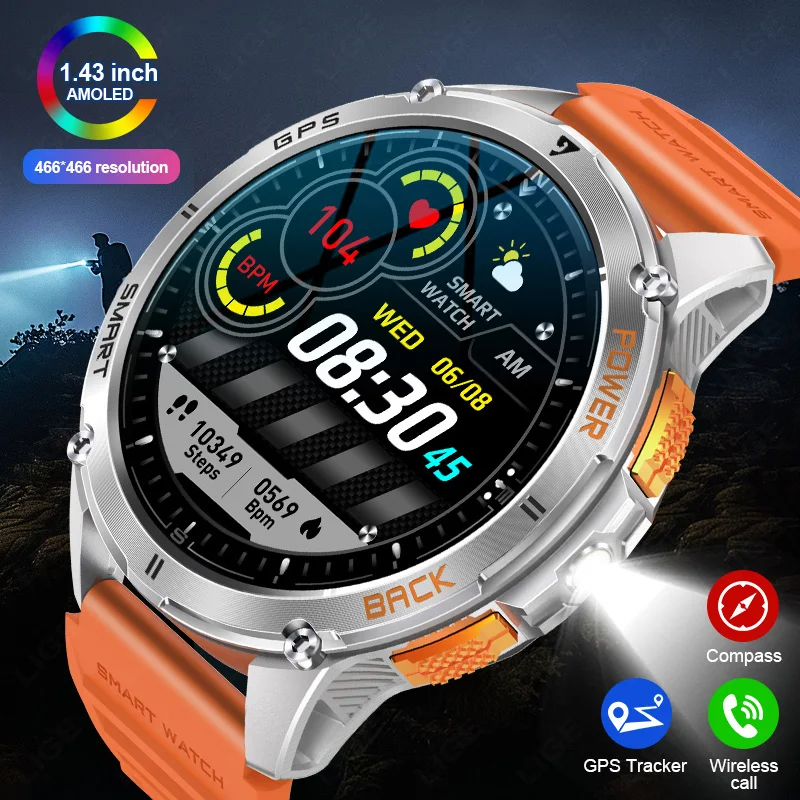 

LIGE новые военные GPS мужские умные часы 1,43 "AMOLED 530 мАч аккумулятор фонарик компас водонепроницаемые спортивные уличные умные часы для мужчин