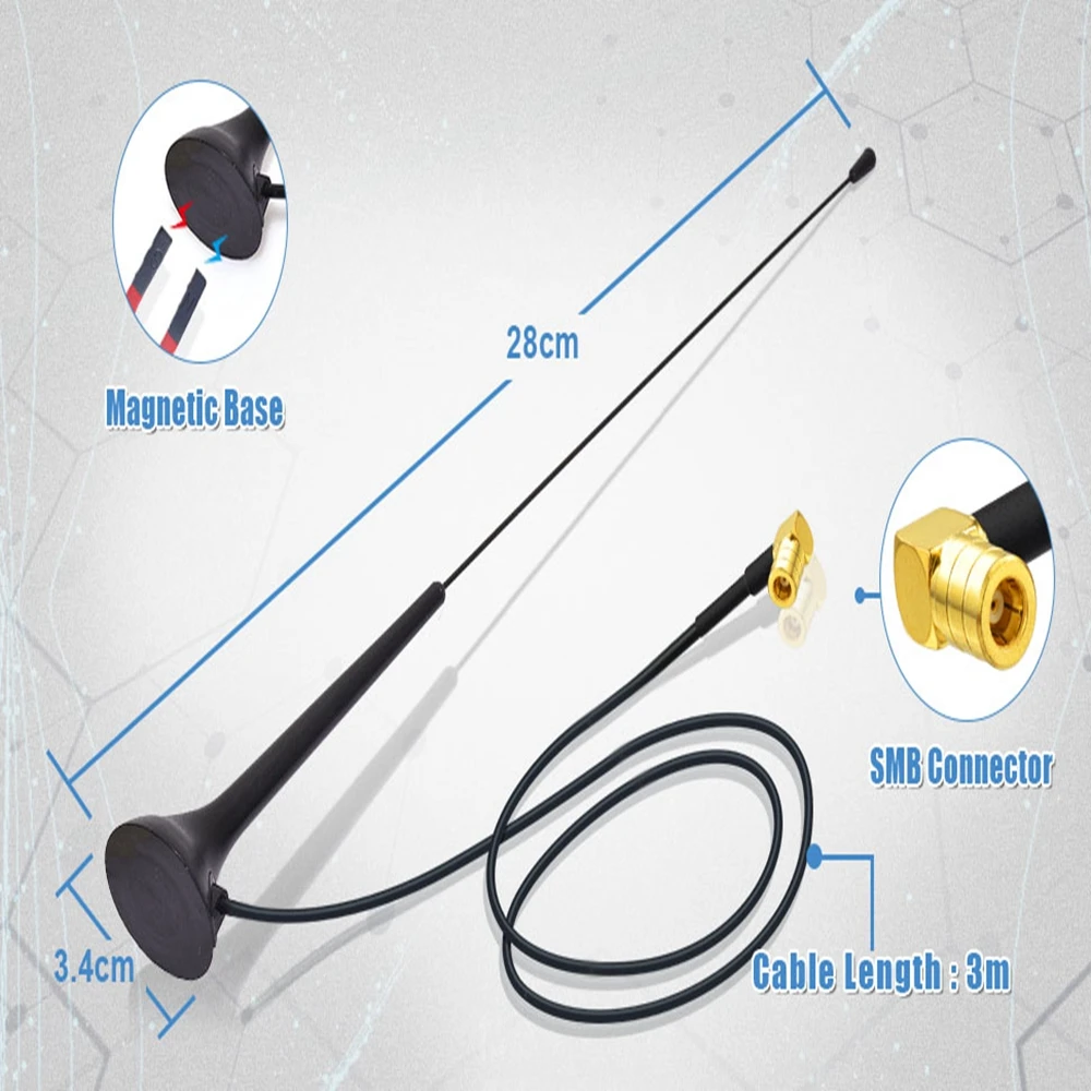 Eightwood Antenna per auto DAB + FM/AM Veicolo Barca Tetto Montaggio magnetico Radio Antenna SMB Maschio per JVC Pioneer Blaupunkt Kenwood Sony