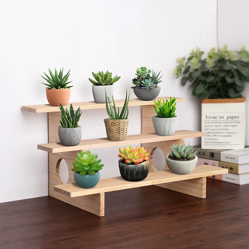 Solid wood multi-layer flower stand simple handmade multi-functional display stand household balcony storage mechanism