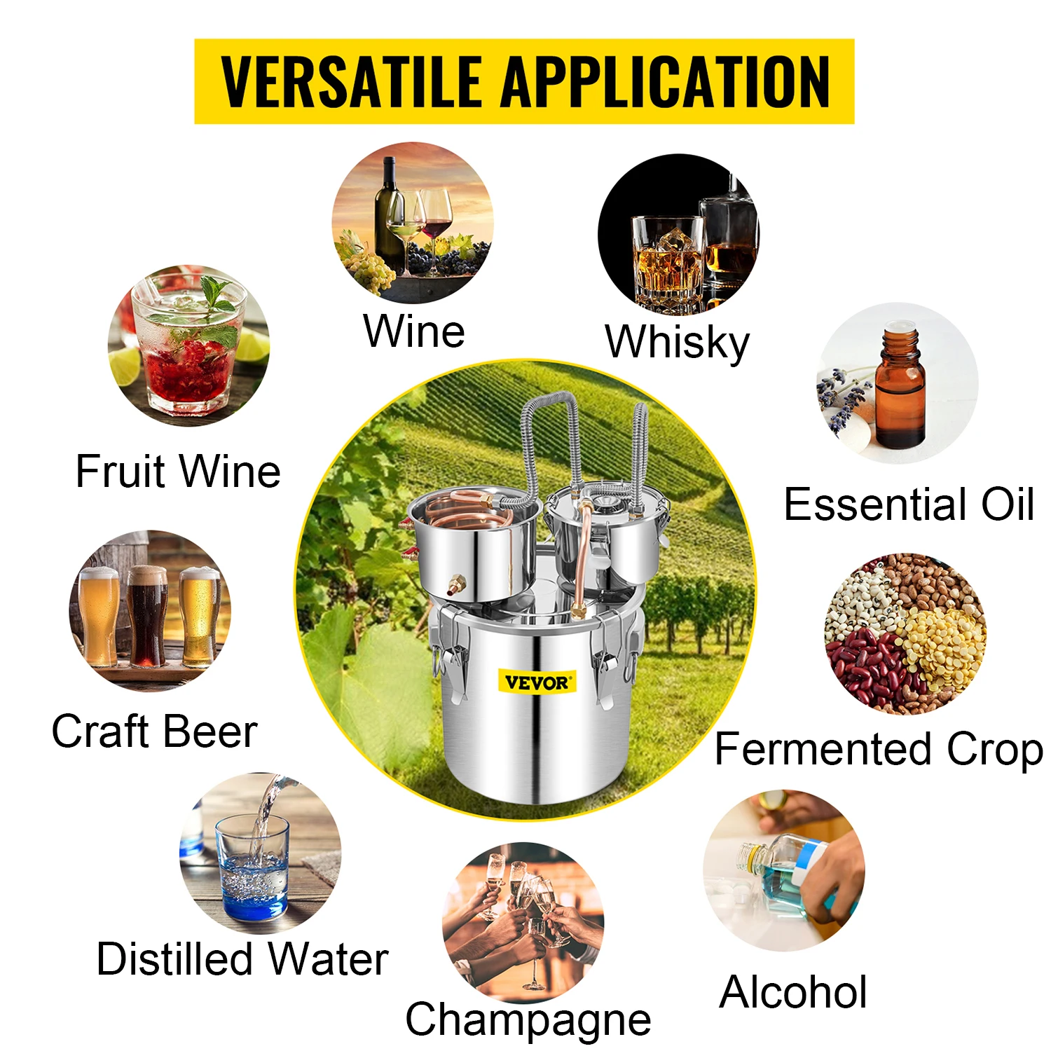 VEVOR 50L Alcohol Water Distiller Bottle DIY Moonshine Equipment Stainless Steel Brewing Machine for Whisky Wine Beer Dispenser