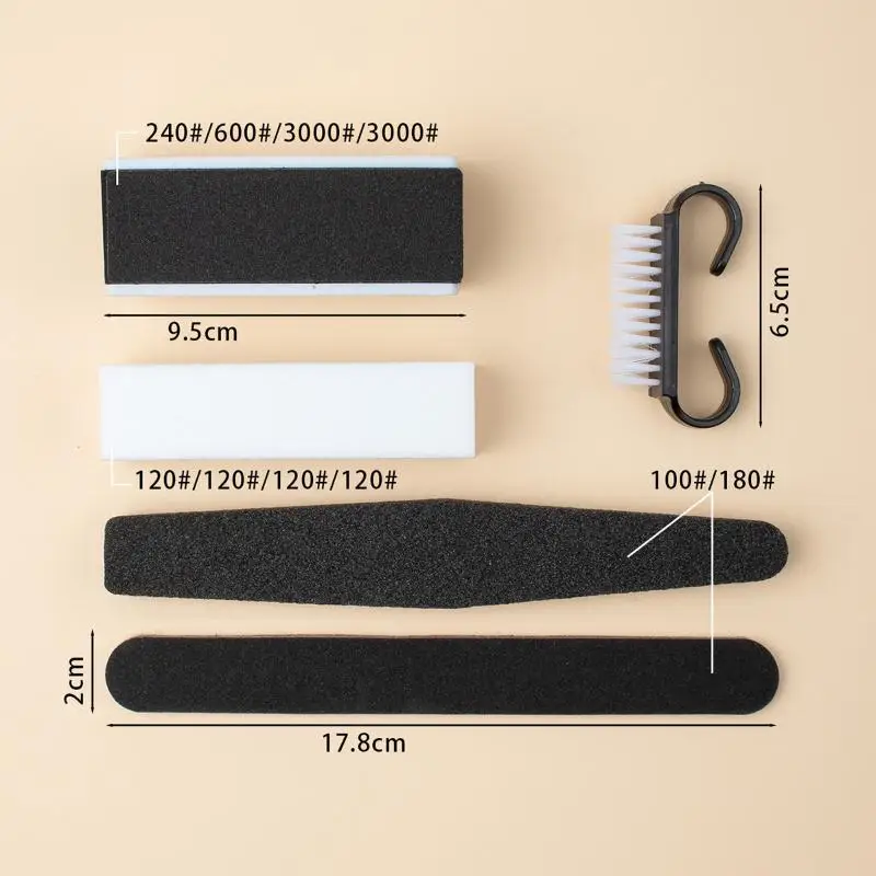 5 Pcs/Set Black Nail File Manicure Kit Double Sided Polishing Washable Files Sponge Buffer Block Acrylic Cleaning Brush DIY Set
