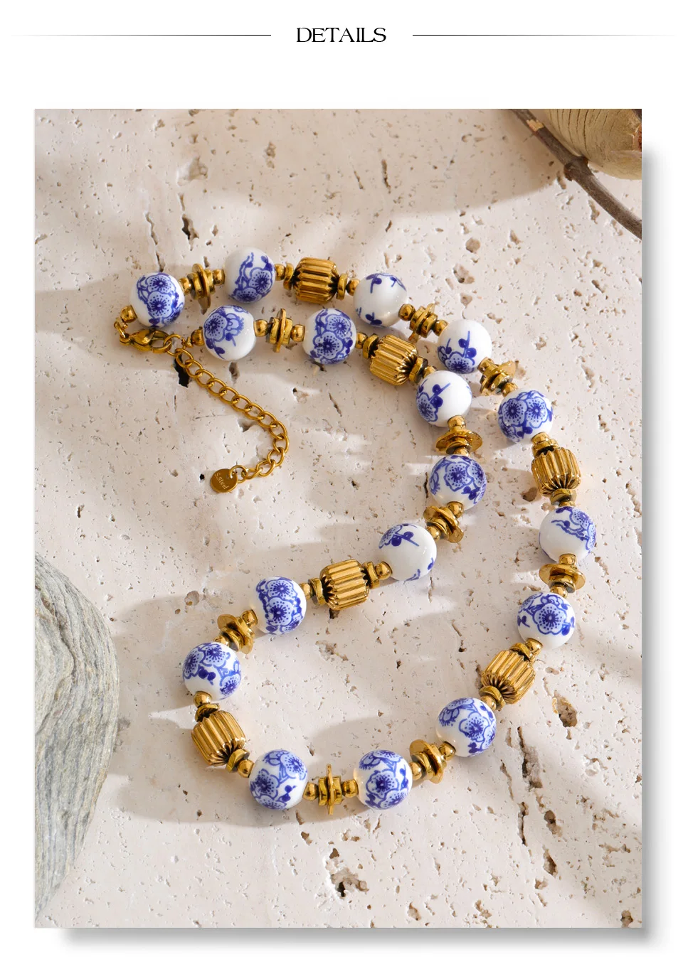 Yhpup Neuheiten Handgefertigter Schmuck Edelstahl Blaue Keramikblumen-Perlenkette Stilvolle Halskette Beliebtes Accessoire – Detail 7