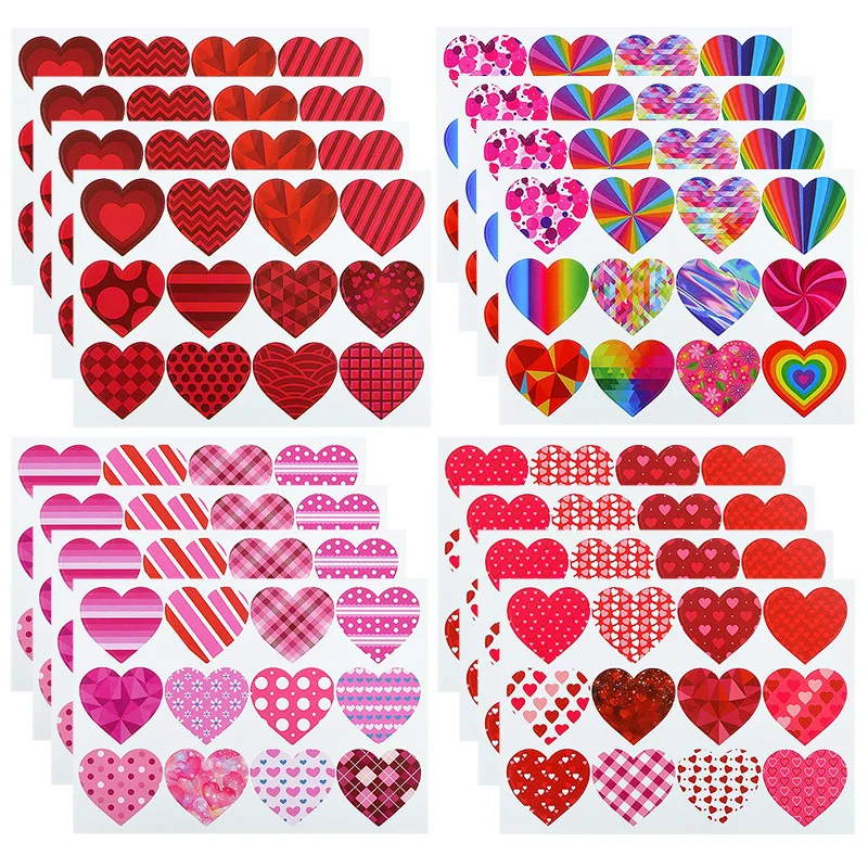 16 Sheets Heart Shaped Stickers Seal Labels Scrapbooking Gift for Package Wedding Decoration Valentine's Day Stationery Sticker