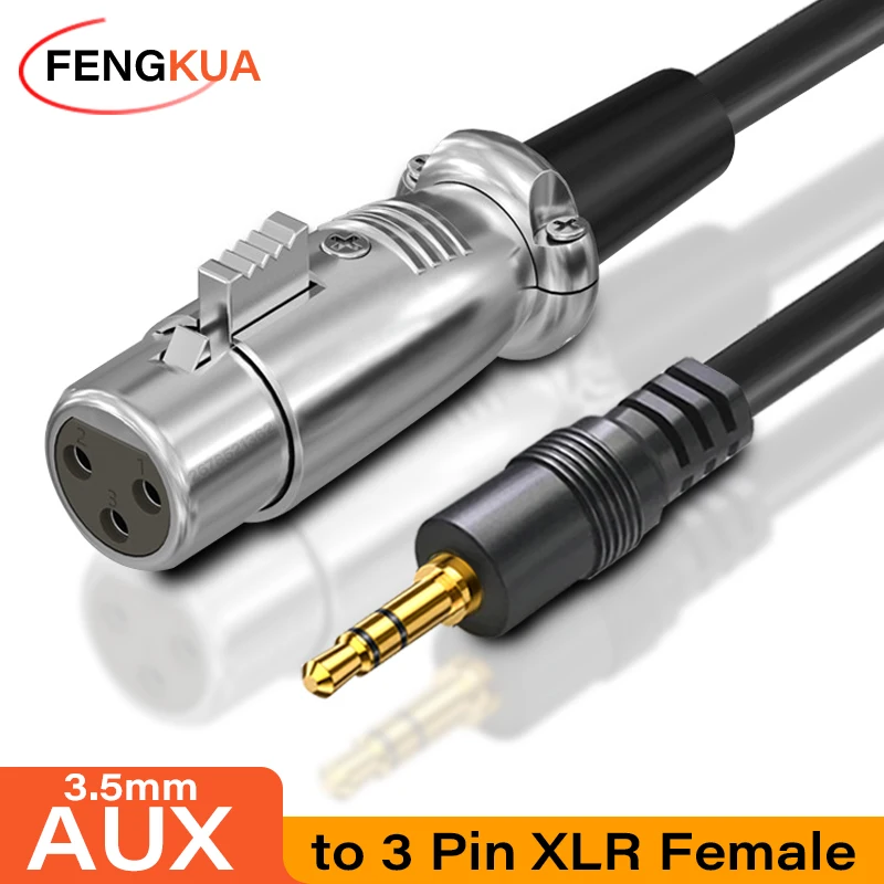 3.5mm to XLR Cable Audio AUX 3.5 Jack to Female XLR Microphone Extension Cable for Computer Phone Mixer Amplifiers Sound Cannon