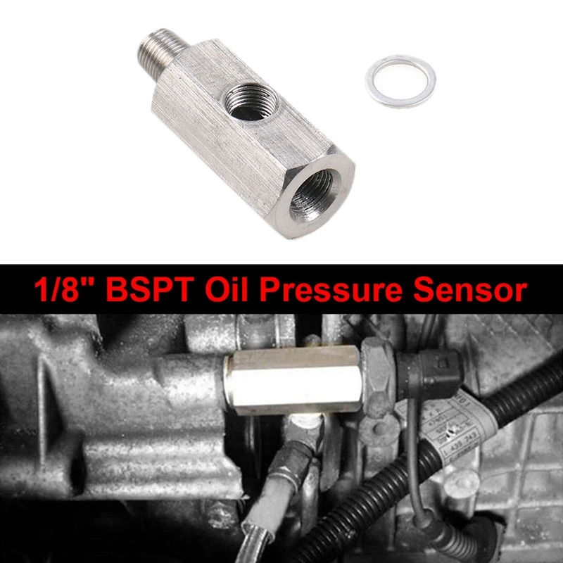 Stainless Steel Turbocharger Connector 1/8Inch BSPT Oil Pressure Sensor Tee To NPT Adapter Turbo Supply Feed Line Meter