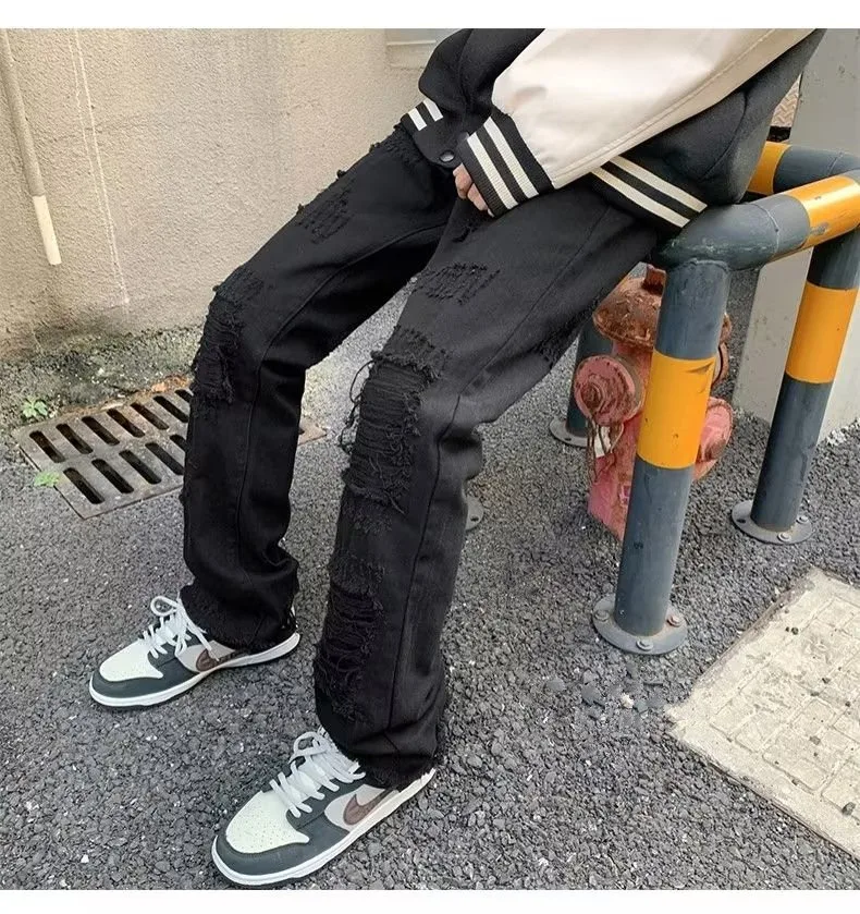 2024 spodnie y2k Streetwear weiß schlank zerrissen gestapelte Jeans Hosen für Männer Kleidung Gothic gebürstet lange Hosen Pantalones Hombre – Detail 22