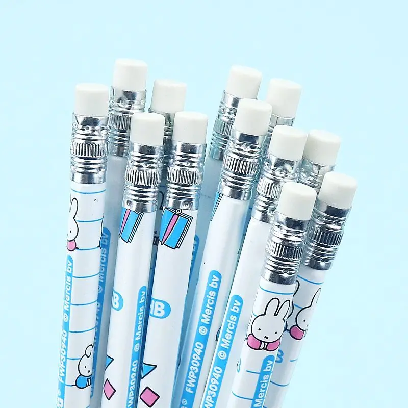 Kawaii New Miffy Rabbit HB Triangular Wooden Pencils Posture Correction Graphite Pencils for Kids Student Writing Sketch Drawing