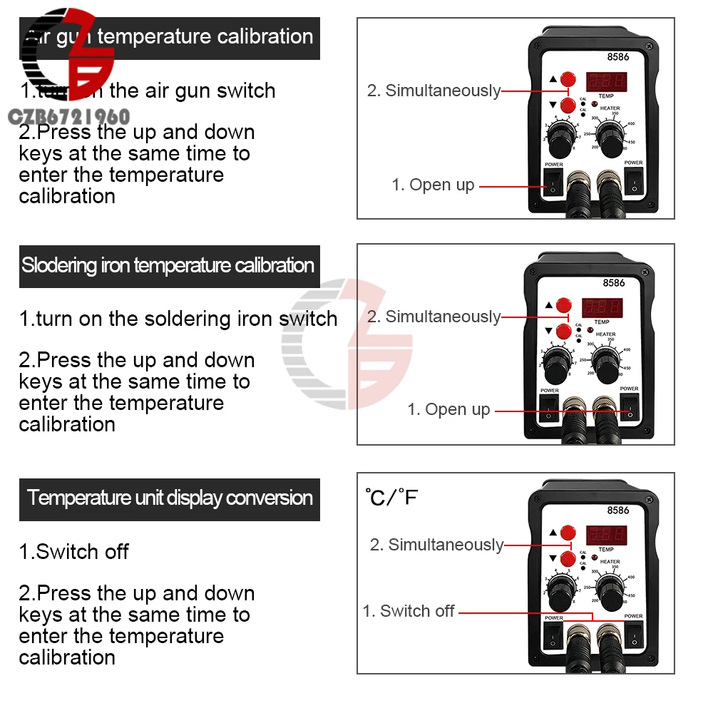 8586 Hot Air Rework Soldering Station with Temperature Control Adjustable Air Volume Digital Display for SMD Soldering 110V 220V