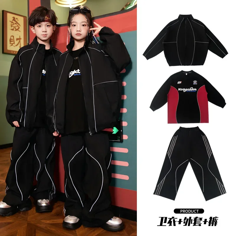 Boys Hip Hop Jacket Joggers Pants Girls Loose Sport Coat Kids Jazz School Unifoms Street Dance Clothes Sets Children Streetwear