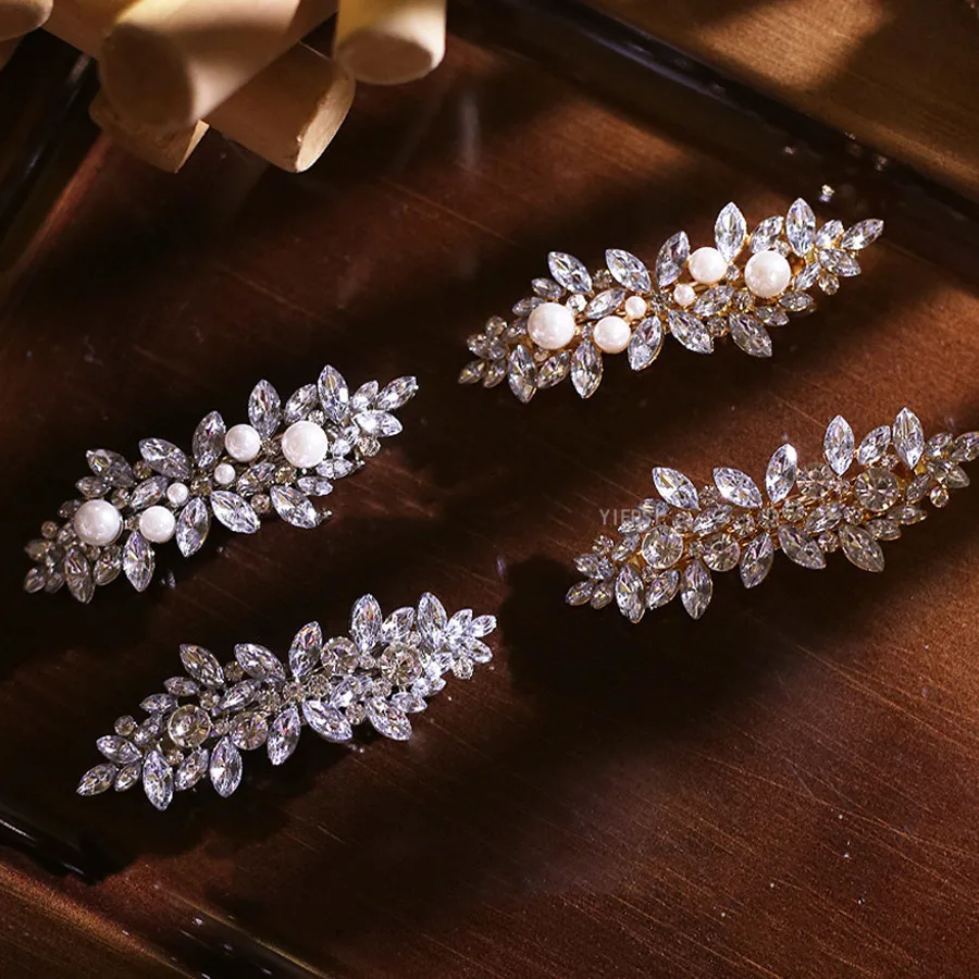 

Hot-selling fashion temperament crystal flower spring clip women's metal horizontal clip one-line clip top clip hair accessories
