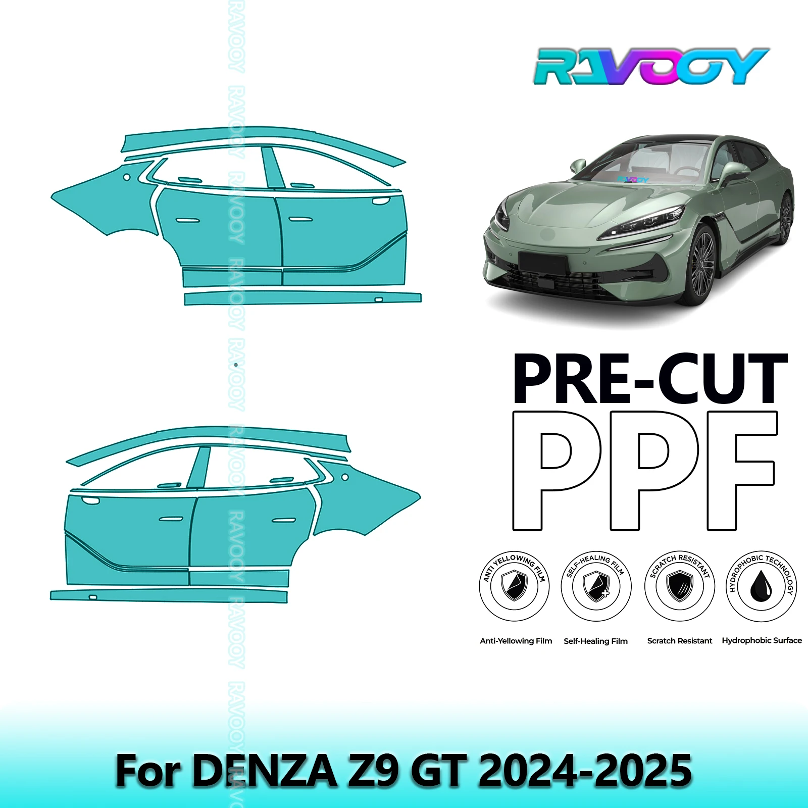 

For DENZA Z9 GT 2024-2025 8.5mil Clear Matte Pre-Cut PPF Door & A/B Pillar Kit TPU Paint Protection Film Set