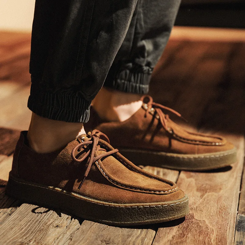 Men's 2025 Genuine Suede Leather Casual Shoes British Style Platform Sneakers Pigskin Lined Comfortable Non-Slip Fashion Shoes