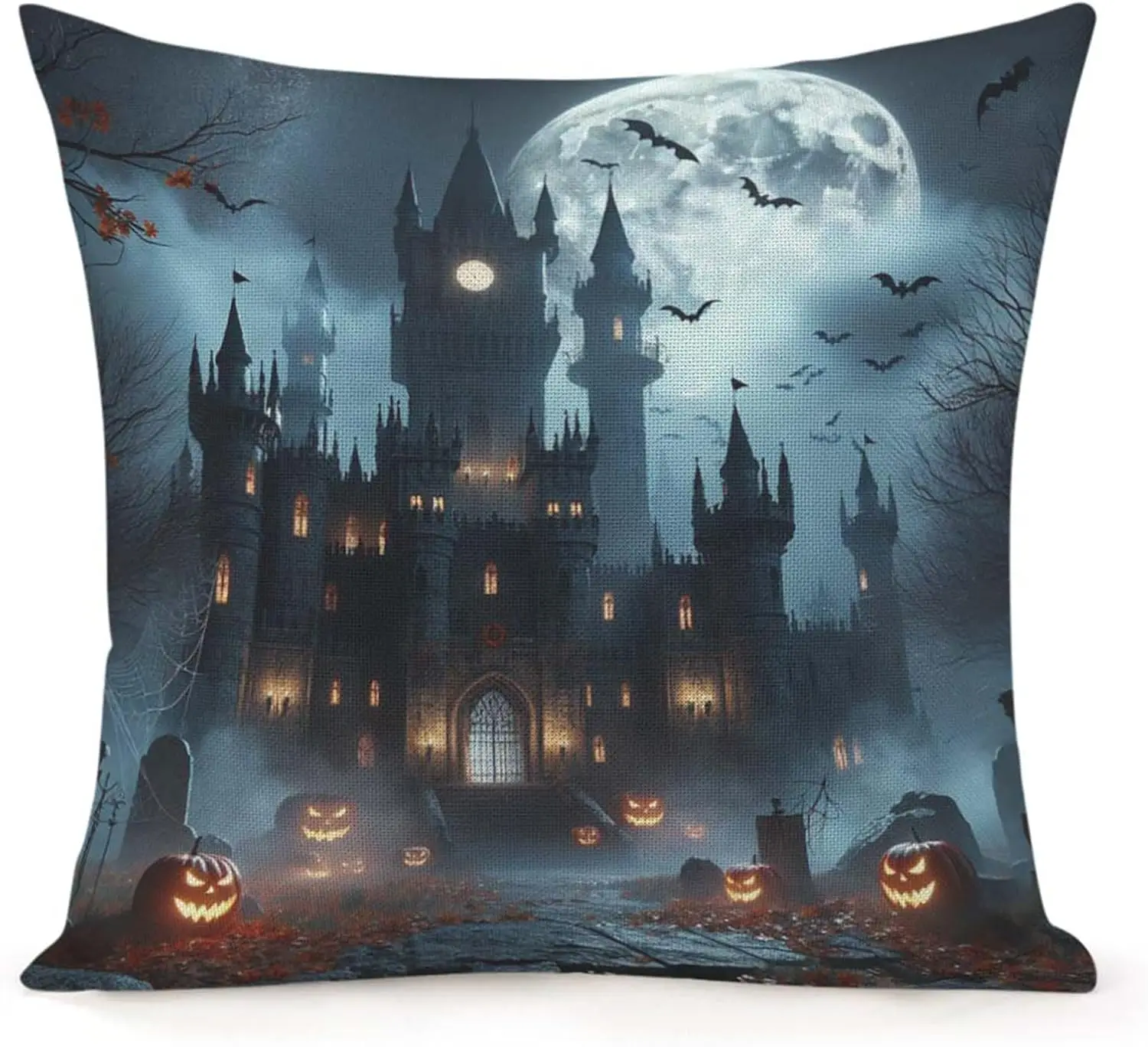Halloween Spooky Gothic Castle Throw Pillow Cover Haunted Night Moon Horror Decor Cushion Case 45x45cm Home Ornament