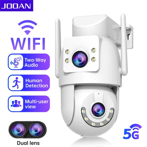 JOOAN 4K HD 5G Wifi cámara PTZ al aire libre 4MP lente Dual pantalla seguimiento automático cámara IP protección de seguridad vigilancia CCTV