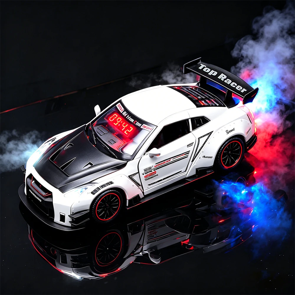 

Sports Hypercar Model Desk Clock, Rechargeable LED Time Display, Remote Control, Simulated Engine Sound & Exhaust Mist Effect