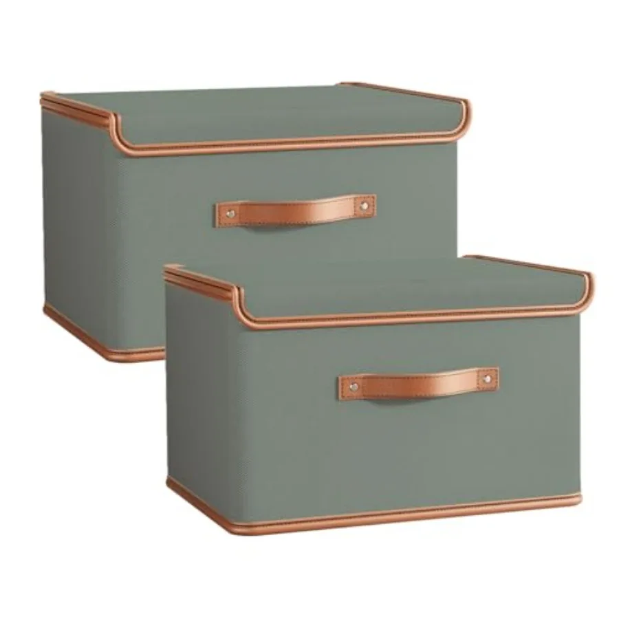 

2 Pack Storage Bins with Lids, Collapsible Closet Organizer Container, Fabric Organizer Box with Handles, Decorative Storage Bo