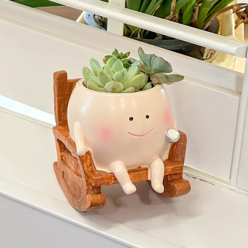 

Cute Chair/Swing Smiling Face Little Devil Flower Pot Creative Swing Succulent Plant Flower Pot Garden Home Decoration
