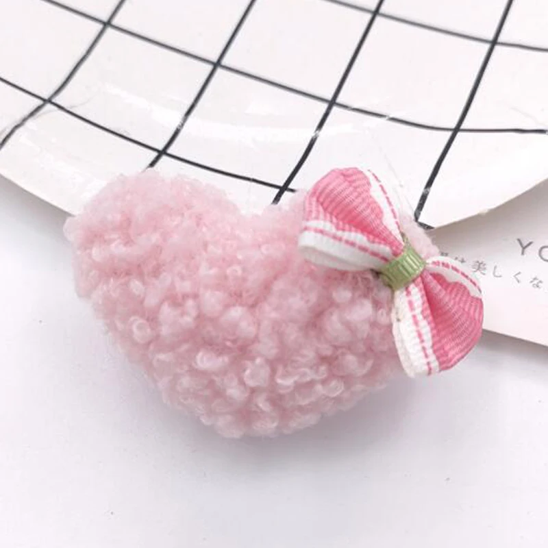 10Pcs/lot Cartoon Pink Series Plush Doll Patches DIY Cotton-filled Heart/Bow/Cat/Pig Accessories Headwear Clothing Materials