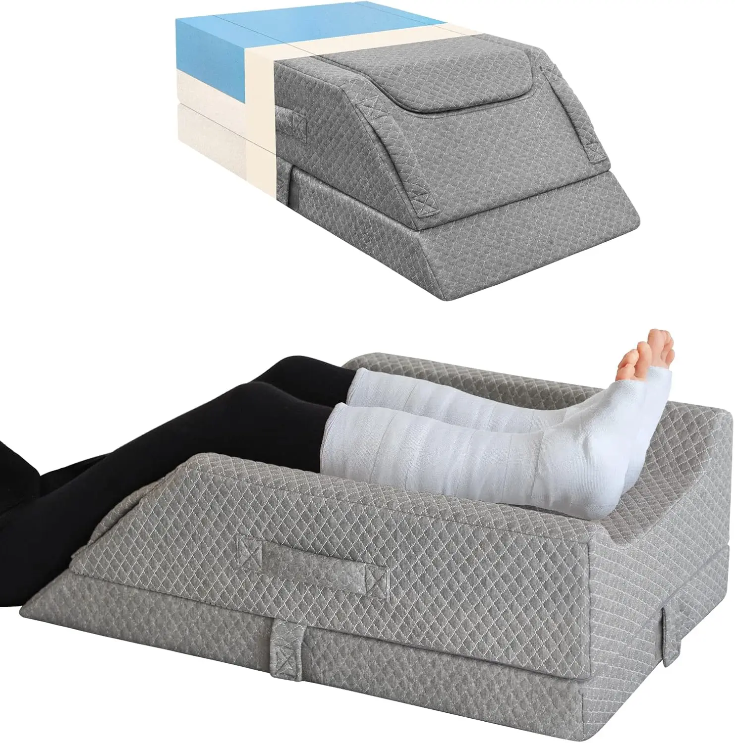 

Adjustable Leg Elevation Pillow for Post-Surgery Swelling, Cooling Memory Foam Wedge for Pain Relief & Better Sleep