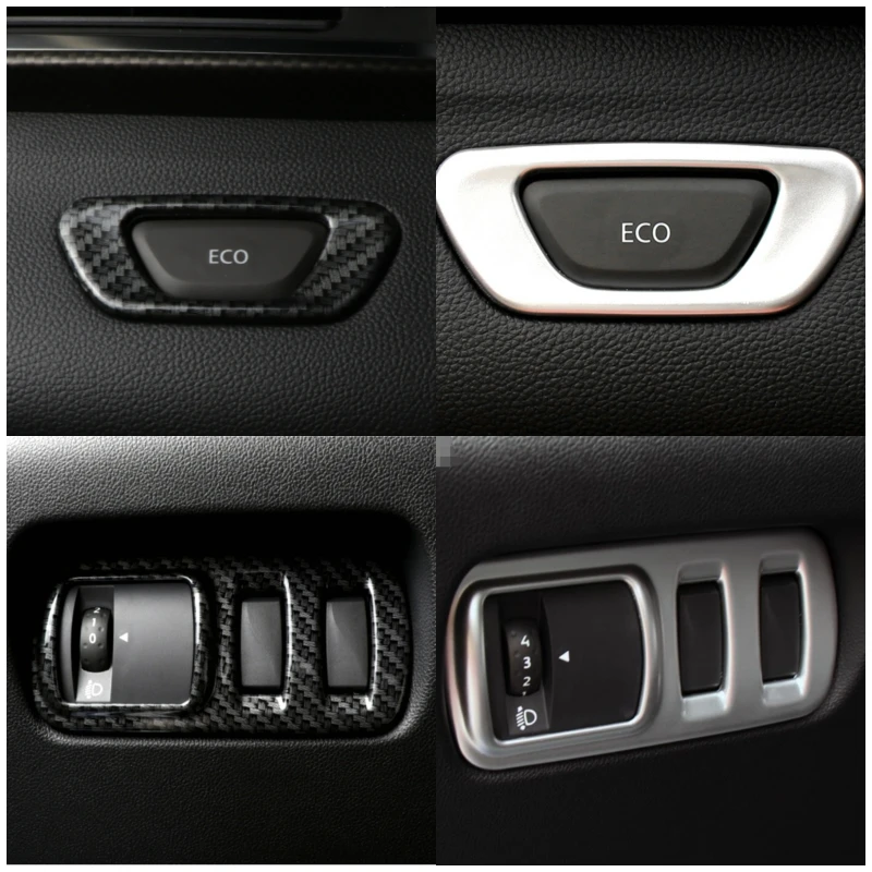 ألياف الكربون نظرة/ماتي إضاءة أمامية مصابيح التبديل لوحة أزرار غطاء إطاري الكسوة لرينو كادجار 2016 2017 2018 2019 صب #2