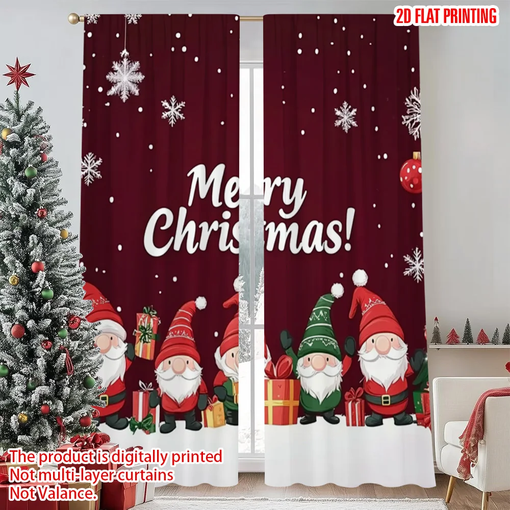 

2pcs 2D flat printing Merry Christmas Popular Window Drapes new Christmas Versatile 100% Polyester Without Electricity Versatile