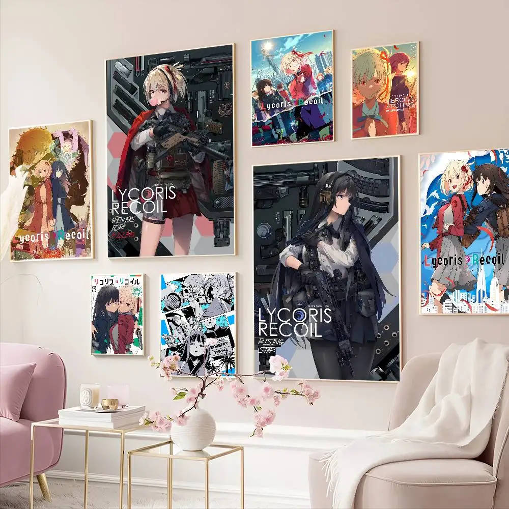 Cartoon Anime Lycoris Recoil Klassische Klassische Film Poster Vintage Zimmer Bar Cafe Decor Nordic Wohnkultur